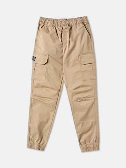 R&B - Beige Solid Cargo Pocket Boys Joggers