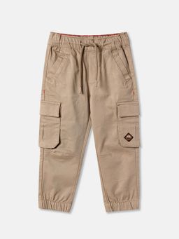 R&B - Beige Cargo Pocket Solid Regular Boys Joggers