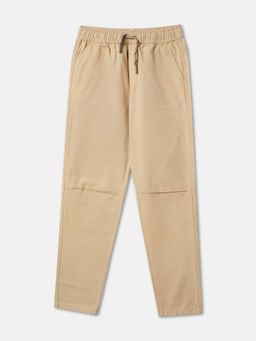 R&B - Beige Solid Tapered Boys Trousers