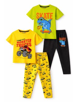Trampoline - Boys Monster Truck and Dino Printed T-Shirt and Trousers Set (Pack Of 2)