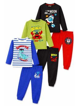 Trampoline - Boys Space Theme and Dino Printed T-Shirt and Joggers Set (Pack of 3)