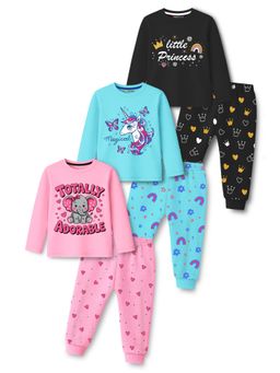 Trampoline - Girls Unicorn Printed T-Shirt and Joggers Set (Pack Of 3)