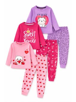 Trampoline - Girls Little Princess Printed T-Shirt and Joggers Set (Pack of 3 )