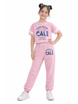 Trampoline - Girls Long Beach Text Printed Crop Top and Track Trousers Set