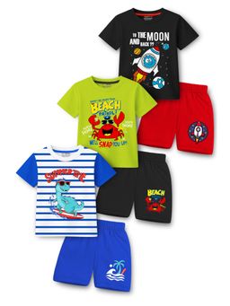 Trampoline - Boys Space Theme and Dino Printed T-Shirt and Shorts Set (Pack of 3)