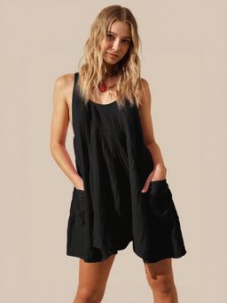 Outzidr - Black Mini Vacay Dress With Pockets