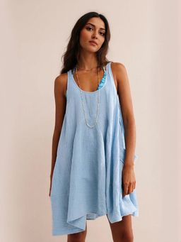 Outzidr - Blue Mini Vacay Dress With Pockets