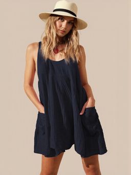 Outzidr - Navy Blue Mini Vacay Dress With Pockets