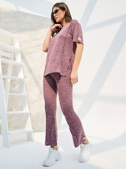 Styli - Women Mauve Oversized Drop Shoulder T-shirt and Straight Pant (Set of 2)