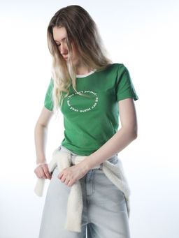 ONLY - Women Typography Regular Fit Green T-Shirt