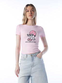 ONLY - Women Embroidered Slim Fit Pink T-Shirt