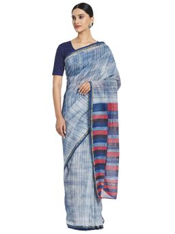 Fabindia - Cotton Silk Hand Block Print Sari (Blue)