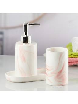 Kookee - Pink Ceramic Soap Dispenser & Dish with Toothbrush Holder