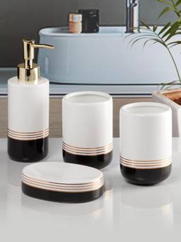 Kookee - White Ceramic 4 Piece Bathroom Accessory Set