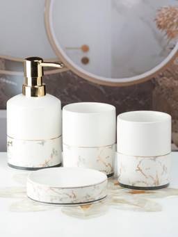 Kookee - White Ceramic 4 Piece Bathroom Accessory Set