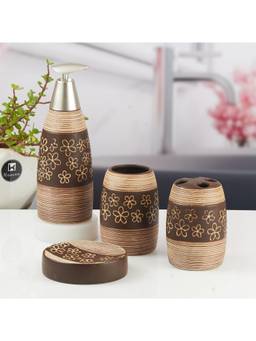 Kookee - Brown Ceramic 4 Piece Bathroom Accessory Set