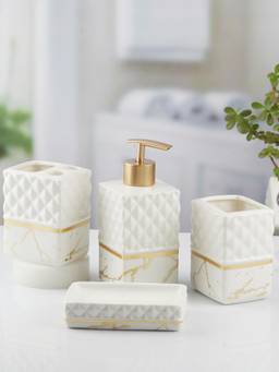Kookee - White Ceramic 4 Piece Bathroom Accessory Set