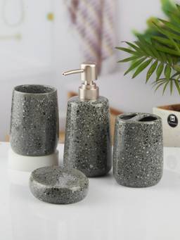 Kookee - Grey Ceramic 4 Piece Bathroom Accessory Set