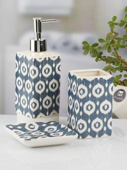 Kookee - Navy Blue Ceramic Soap Dispenser & Dish with Toothbrush Holder