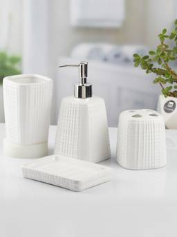 Kookee - White Ceramic 4 Piece Bathroom Accessory Set