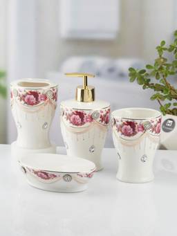 Kookee - White Ceramic 4 Piece Bathroom Accessory Set