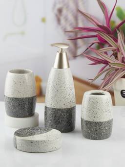 Kookee - Grey Ceramic 4 Piece Bathroom Accessory Set