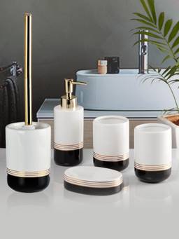 Kookee - White Ceramic 5 Piece Bathroom Accessory Set