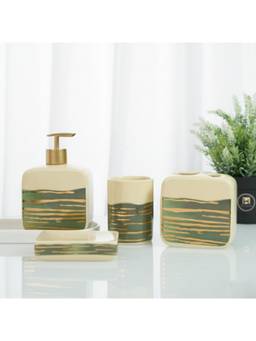 Kookee - Beige Ceramic 4 Piece Bathroom Accessory Set