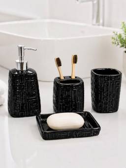 Kookee - Black Ceramic 4 Piece Bathroom Accessory Set