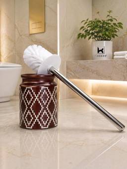 Kookee - Ceramic Maroon Toilet Brush Holder with Brush for Bathroom