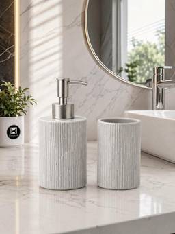 Kookee - Grey Ceramic Soap Dispenser and Toothbrush Holder