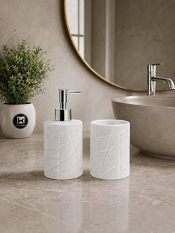 Kookee - White Ceramic Soap Dispenser and Toothbrush Holder