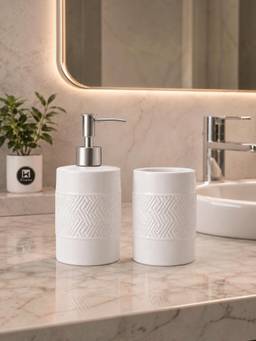 Kookee - White Ceramic Soap Dispenser and Toothbrush Holder