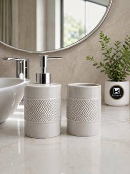 Kookee - Grey Ceramic Soap Dispenser and Toothbrush Holder