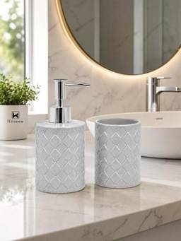 Kookee - Grey Ceramic Soap Dispenser and Toothbrush Holder