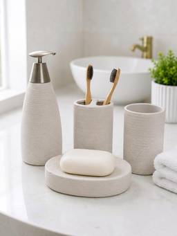 Kookee - White Ceramic 4 Piece Bathroom Accessory Set