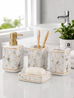 Kookee - White Ceramic 4 Piece Bathroom Accessory Set