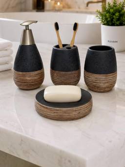 Kookee - Black Ceramic 4 Piece Bathroom Accessory Set