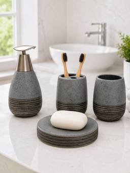 Kookee - Grey Ceramic 4 Piece Bathroom Accessory Set
