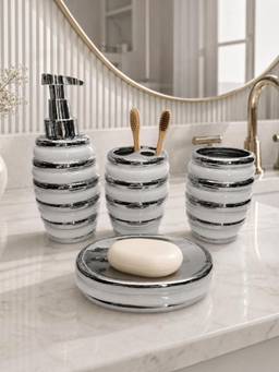 Kookee - Silver Ceramic 4 Piece Bathroom Accessory Set