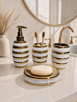 Kookee - Gold Ceramic 4 Piece Bathroom Accessory Set