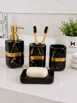 Kookee - Black Ceramic 4 Piece Bathroom Accessory Set