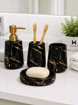 Kookee - Black Ceramic 4 Piece Bathroom Accessory Set