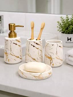 Kookee - White Ceramic 4 Piece Bathroom Accessory Set