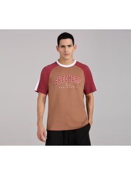 SKECHERS - Brown Men Sleeve Color Block Chocolate Orange T-Shirt