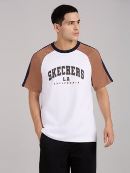 SKECHERS - White Men Sleeve Color Block White T-Shirt