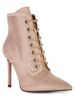 London Rag - Women Cream Rhinestones Stiletto Casual Boots