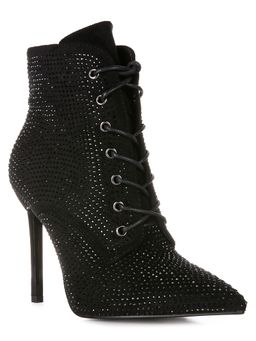 London Rag - Women Black Rhinestones Stiletto Casual Boots