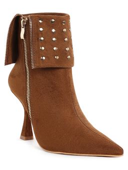 London Rag - Women Brown Stud Embellished Casual Boots