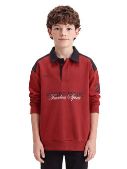 RARE ONES - Boys Red Text Printed Polo T-shirt